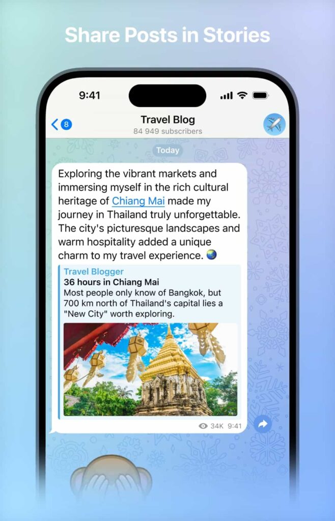 اشتراک‌گذاری پست‌ها در استوری‌ها در آپدیت جدید تلگرام