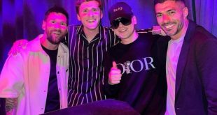 عکس| سوارز و خواننده مشهور در تولد همسر مسی