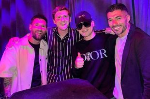 عکس| سوارز و خواننده مشهور در تولد همسر مسی