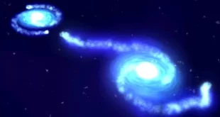 سیاهچاله‌ای عظیم که در مرکز کهکشانی نزدیک و غول‌پیکر پنهان شده‌ بود، در یک برخورد تماشایی از کهکشانی کوچک‌تر تغذیه می‌کند.