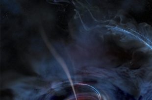 در اطراف سیاهچاله یک قرص برافزایشی از ماده داغ وجود دارد که قبلاً ستاره بوده و یک جت از محور چرخش سیاهچاله بیرون می‌آید.