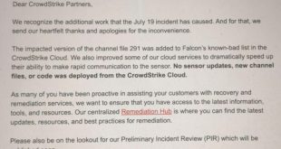 ایمیل عذرخواهی CrowdStrike