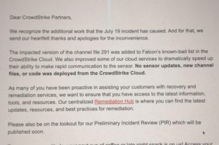 ایمیل عذرخواهی CrowdStrike